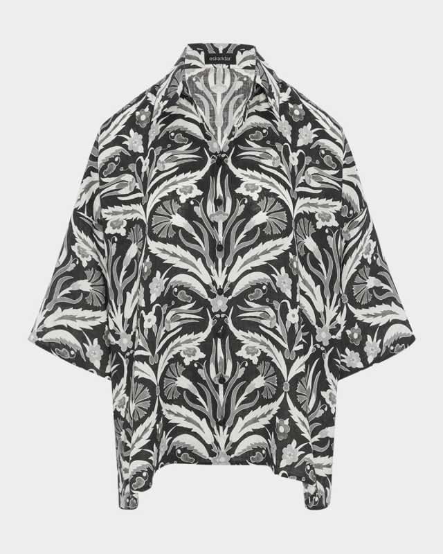 Sloped-Shoulder Wide A-Line Short-Sleeve Shirt With Collar (Mid Plus Length)